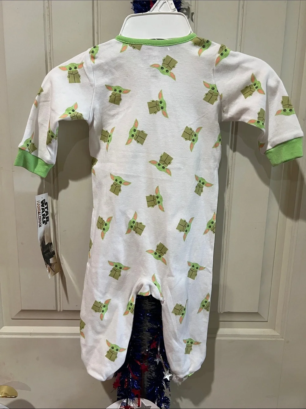 Disney Baby White Footed One-Piece with Green Grogu Print